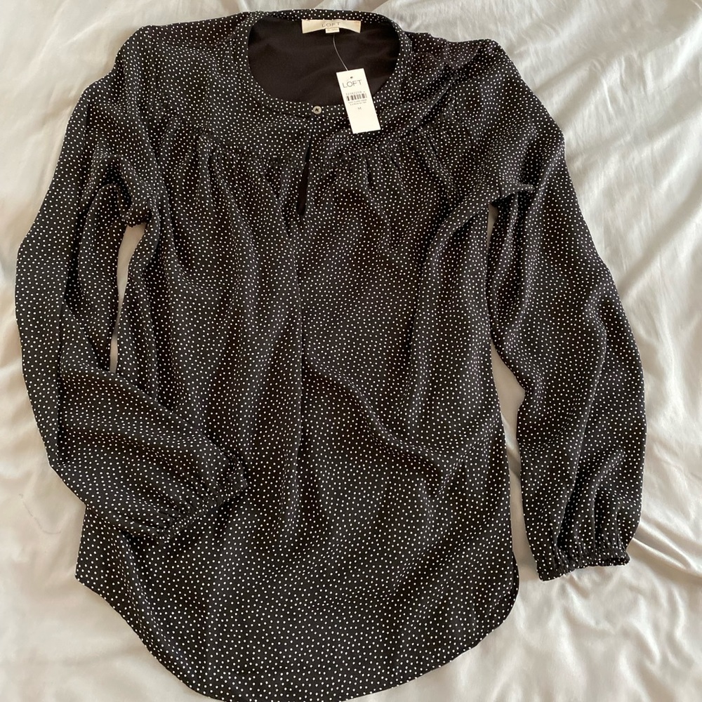 Loft NWT black and white polk dot blouse